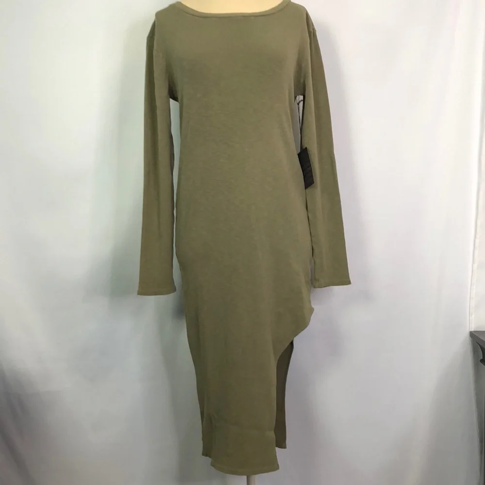 Forever 21 Knit  Olive  Asymmetrical Round Neckline Long Sleeve Tunic Dress Sz L